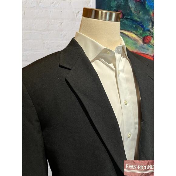 Evan Picone Mens 46L 38x30 Solid Black Heavier 2 Piece Suit Virgin Wool - Picture 4 of 16